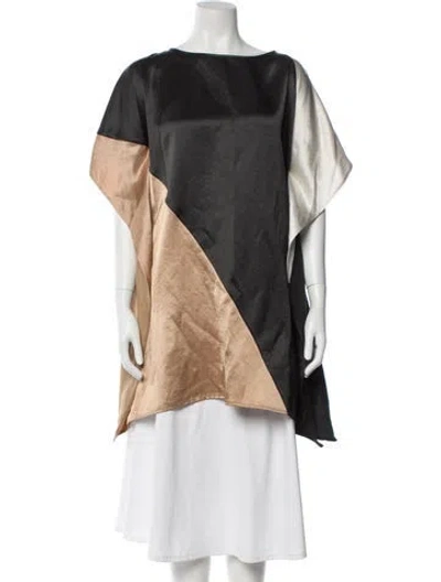 Pre-owned Zero + Maria Cornejo Linen Colorblock Pattern Top In Green