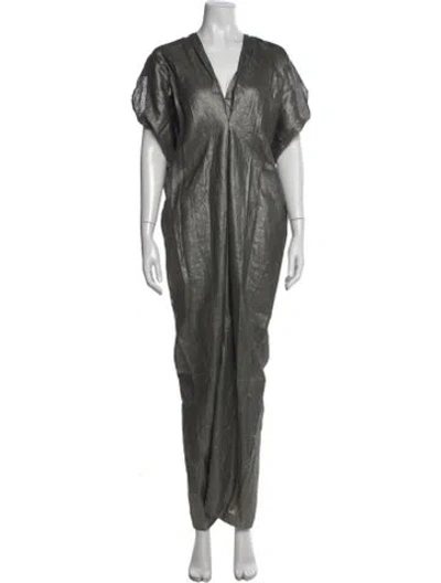 Pre-owned Zero + Maria Cornejo Linen Long Dress In Silver
