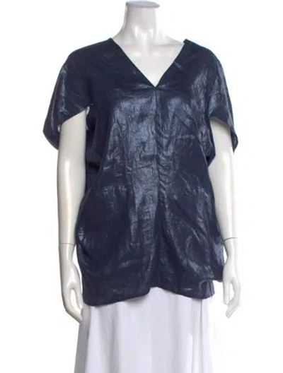 Pre-owned Zero + Maria Cornejo Linen V-neck Top In Blue