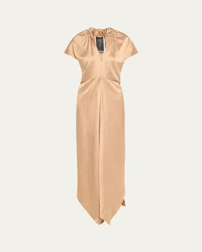 Zero + Maria Cornejo Long Ruched Stella Dress In Gold