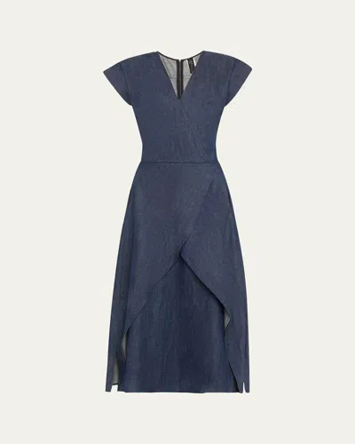 Zero + Maria Cornejo Mido Long Chambray Wrap Dress In Indigo