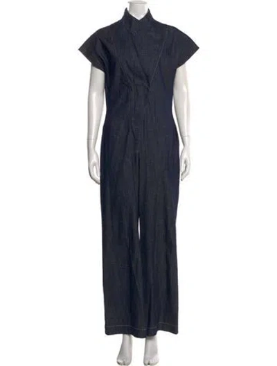 Pre-owned Zero + Maria Cornejo Mock Neck Jumpsuit In Blue