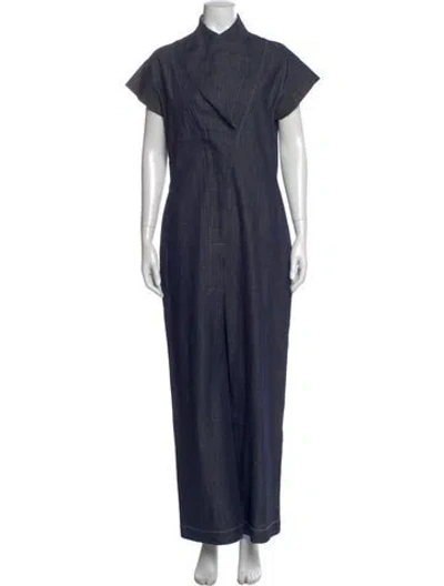 Pre-owned Zero + Maria Cornejo Mock Neck Jumpsuit In Blue