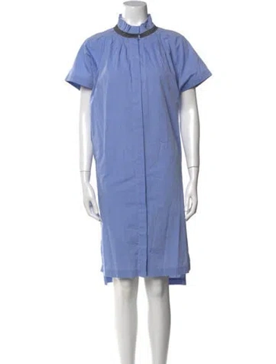 Pre-owned Zero + Maria Cornejo Mock Neck Midi Length Dress In Blue