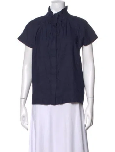 Pre-owned Zero + Maria Cornejo Mock Neck Short Sleeve Top In Blue