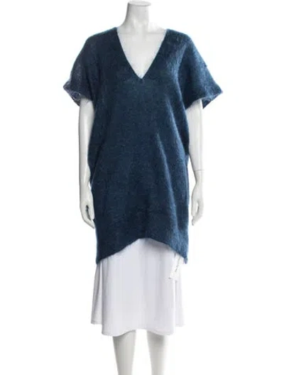 Pre-owned Zero + Maria Cornejo Mohair V-neck Sweater In Blue