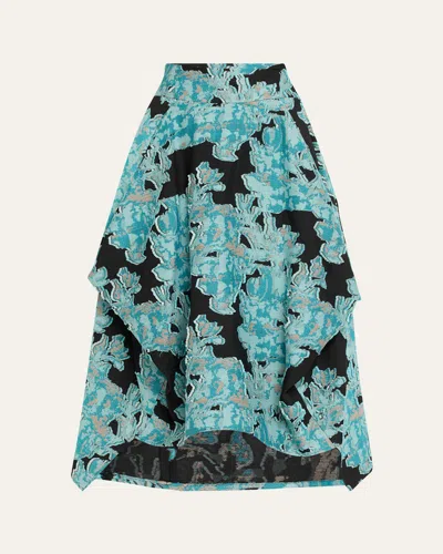Zero + Maria Cornejo Nio Floral Jacquard Midi Skirt In Blackturquoise