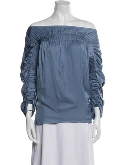 Pre-owned Zero + Maria Cornejo Off-the-shoulder Three-quarter Sleeve Blouse W/ Tags In Blue
