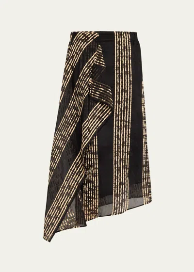 Zero + Maria Cornejo One Woven Stripe Asymmetric Midi Skirt In Black/beige