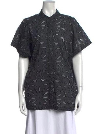 Pre-owned Zero + Maria Cornejo Patterned Short Sleeve Top In Gray