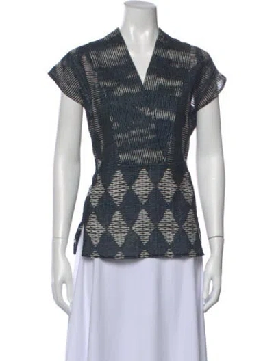 Pre-owned Zero + Maria Cornejo Patterned V-neck Top In Blue