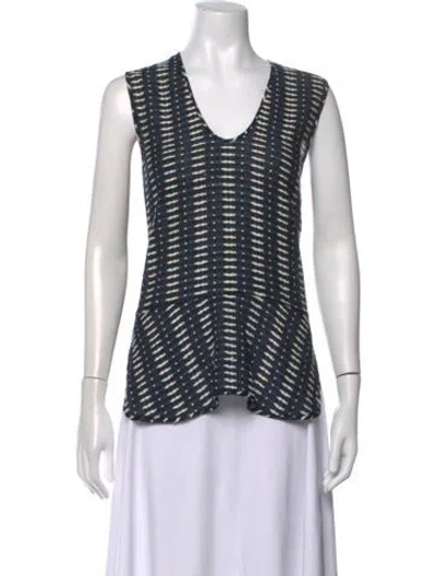 Pre-owned Zero + Maria Cornejo Patterned V-neck Top In Blue