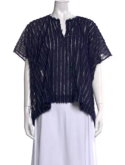 Pre-owned Zero + Maria Cornejo Patterned V-neck Top In Blue