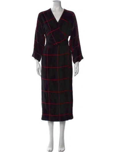 Pre-owned Zero + Maria Cornejo Plaid Print Long Dress In Black