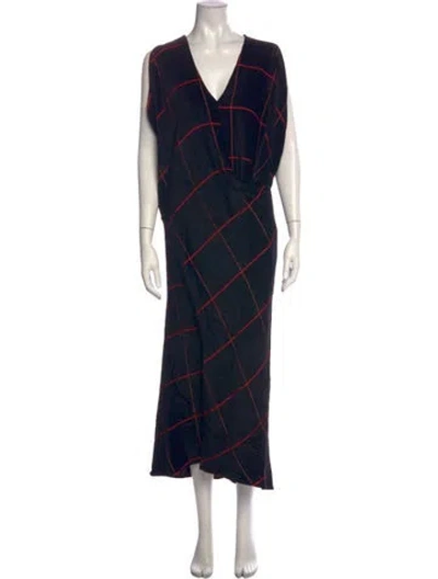 Pre-owned Zero + Maria Cornejo Plaid Print Long Dress In Black