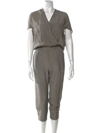 Pre-owned Zero + Maria Cornejo Plaid Print V-neck Jumpsuit In Neutral