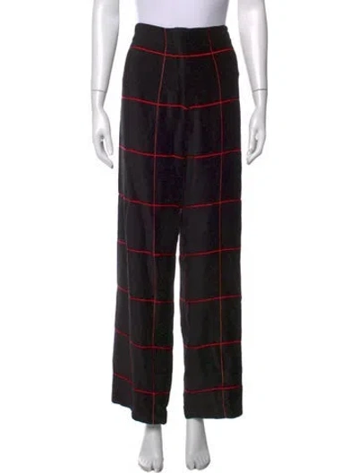 Pre-owned Zero + Maria Cornejo Plaid Print Wide Leg Pants In Black