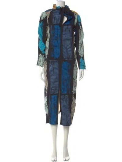 Pre-owned Zero + Maria Cornejo Printed Long Dress In Blue