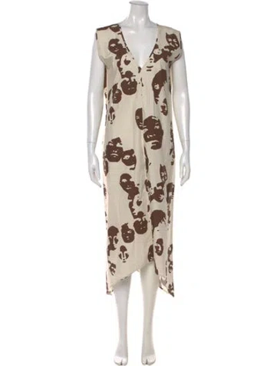 Pre-owned Zero + Maria Cornejo Printed Long Dress In White