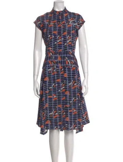 Pre-owned Zero + Maria Cornejo Printed Midi Length Dress In Blue