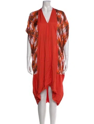 Pre-owned Zero + Maria Cornejo Printed Midi Length Dress In Orange
