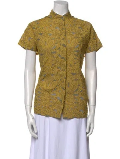 Pre-owned Zero + Maria Cornejo Printed Mock Neck Button-up Top In Multi