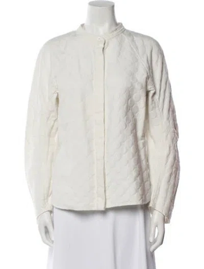 Pre-owned Zero + Maria Cornejo Printed Mock Neck Button-up Top In White