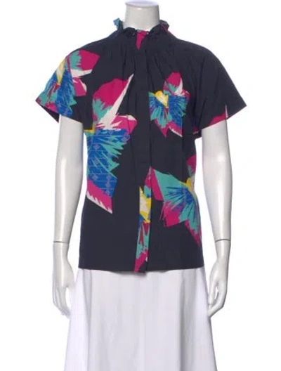 Pre-owned Zero + Maria Cornejo Printed Short Sleeve Top In Blue