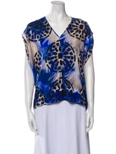 Pre-owned Zero + Maria Cornejo Printed V-neck Blouse In Blue