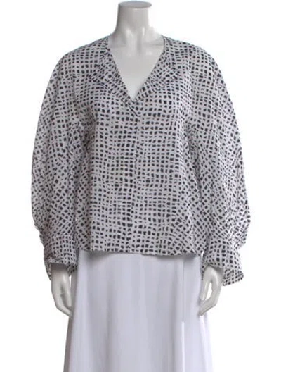 Pre-owned Zero + Maria Cornejo Printed V-neck Blouse In White