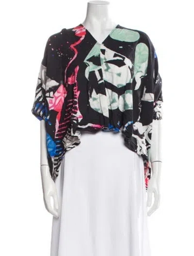 Pre-owned Zero + Maria Cornejo Printed V-neck Crop Top In Black
