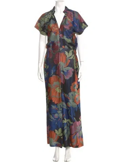Pre-owned Zero + Maria Cornejo Printed V-neck Jumpsuit In Blue