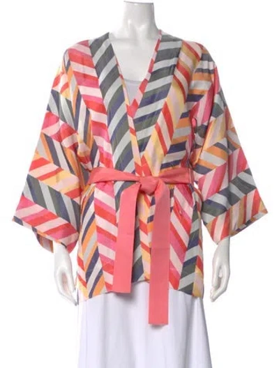 Pre-owned Zero + Maria Cornejo Printed V-neck Sweater W/ Tags In Pink