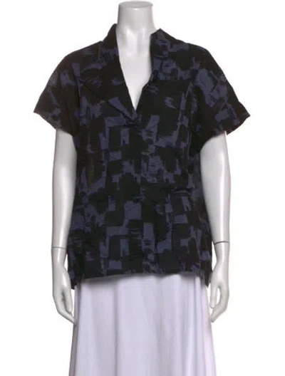 Pre-owned Zero + Maria Cornejo Printed V-neck Top In Black