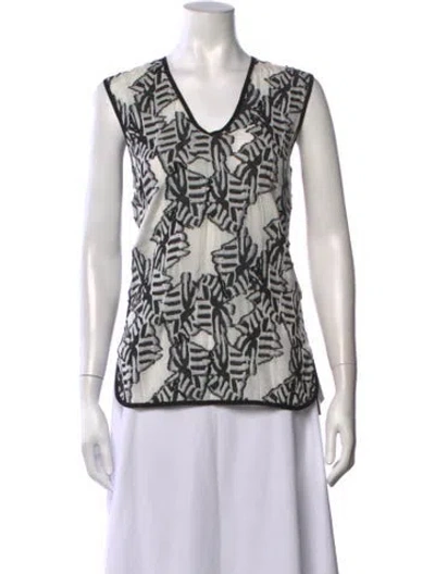 Pre-owned Zero + Maria Cornejo Printed V-neck Top In Black
