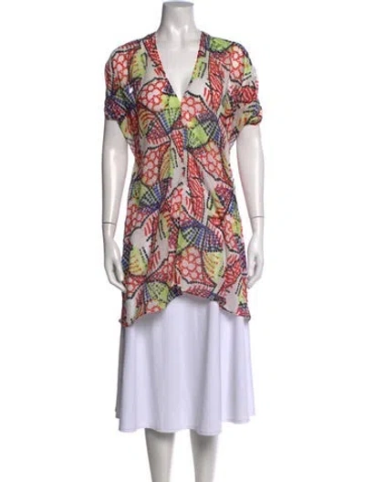 Pre-owned Zero + Maria Cornejo Printed V-neck Top In Red