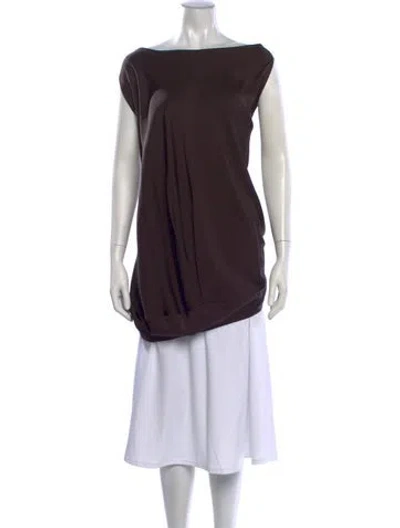 Pre-owned Zero + Maria Cornejo Silk Bateau Neckline Top In Brown