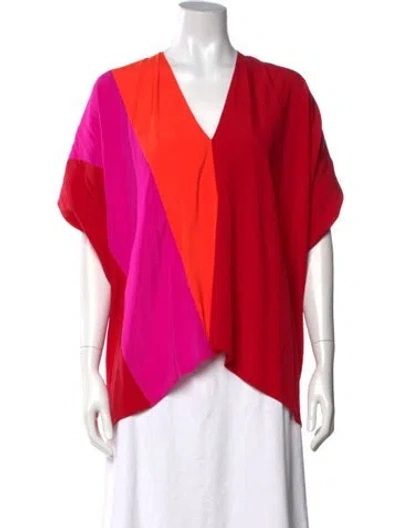 Pre-owned Zero + Maria Cornejo Silk Colorblock Pattern Top In Red