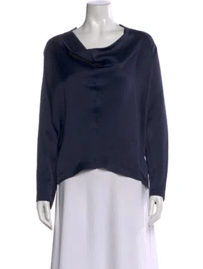 Pre-owned Zero + Maria Cornejo Silk Cowl Neck Top In Blue