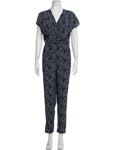 Pre-owned Zero + Maria Cornejo Silk Floral Print Jumpsuit In Blue