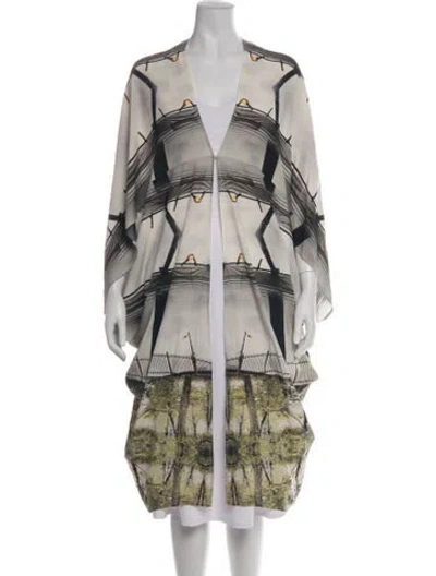 Pre-owned Zero + Maria Cornejo Silk Graphic Print Robe In Neutrals