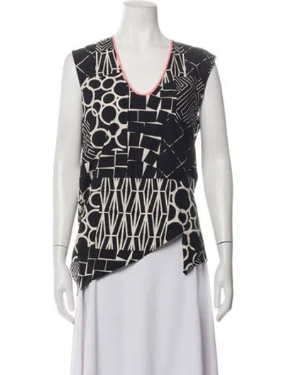 Pre-owned Zero + Maria Cornejo Silk Graphic Print Top In Black