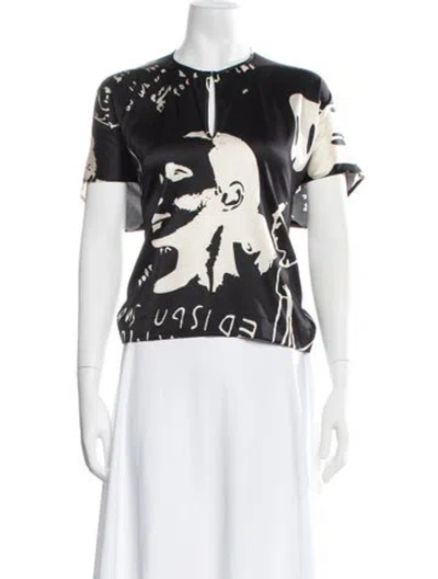 Pre-owned Zero + Maria Cornejo Silk Graphic Print Top In White