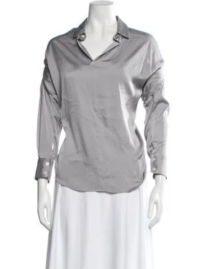 Pre-owned Zero + Maria Cornejo Silk Long Sleeve Button-up Top In Grey