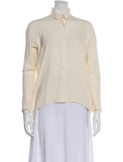 Pre-owned Zero + Maria Cornejo Silk Long Sleeve Button-up Top In White