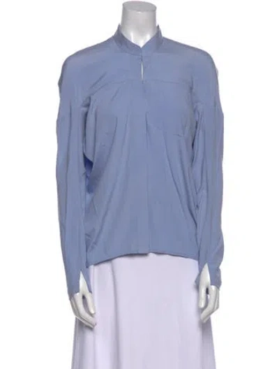 Pre-owned Zero + Maria Cornejo Silk Mock Neck Blouse In Blue