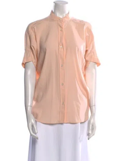 Pre-owned Zero + Maria Cornejo Silk Mock Neck Button-up Top In Pink