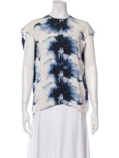 Pre-owned Zero + Maria Cornejo Silk Printed Blouse In White
