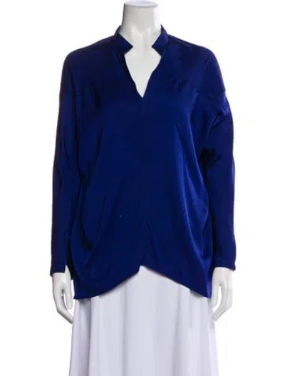 Pre-owned Zero + Maria Cornejo Silk V-neck Blouse In Blue