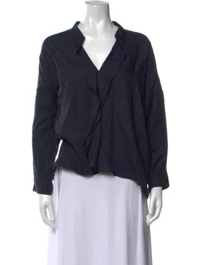 Pre-owned Zero + Maria Cornejo Silk V-neck Blouse In Blue